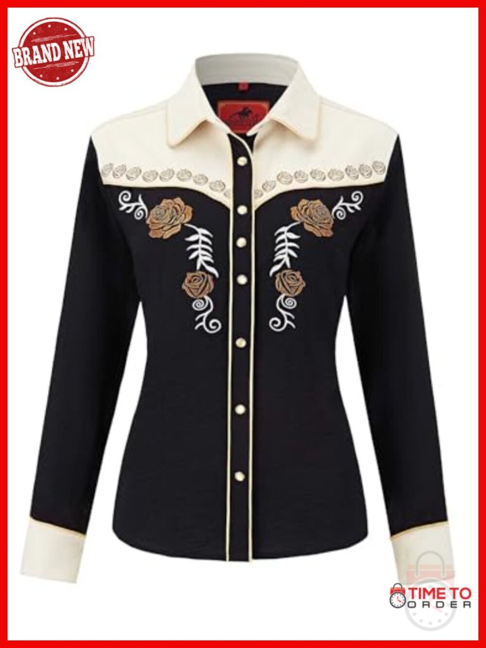 Cowgirl Embroidered Snap Button Down Shirt with Stretch Blouse